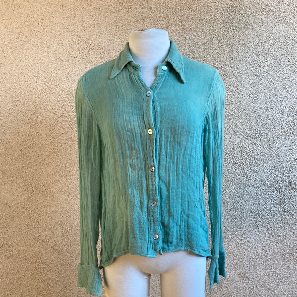 Jen’s Pirate Booty Seafoam Green Gauzey Button Down